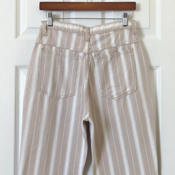 NY Line 90's Vintage Classic Striped High Waisted Tapered Leg Pants Tan White 28 - Picture 5 of 15